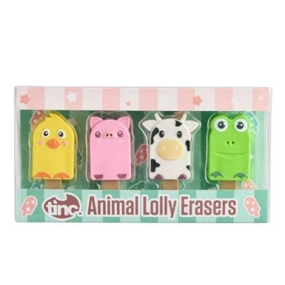 Image of Tinc Animal Lolly Erasers Collection Pack for Kids Use at School &amp; Homework (S4ANLOER)