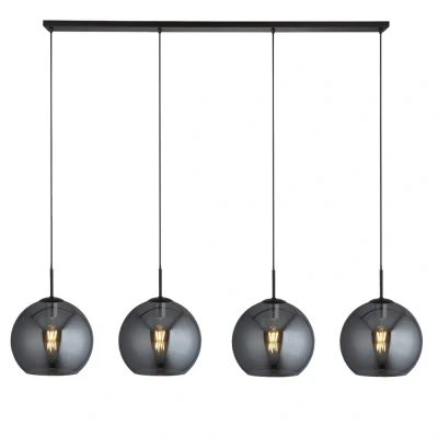 Image of Amsterdam 4 Light Matt Black Bar Ceiling Pendant Round Smokey Glass Shades