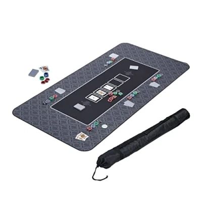 Image of Relaxdays Mat 180 x 90 cm, Texas Holdem, Table Cover, Large, Non Slip, Polyester, Poker Accessories, Black, Rubber 50% polyresin