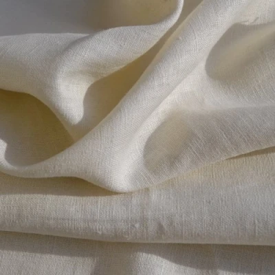 Image of Textiles français 100% Linen Fabric Cream French Plain 137 cm Wide (54 inches) per metre
