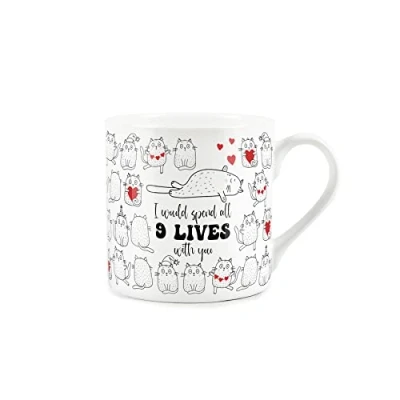 Image of Purely Home Cat Love Anniversary Mug I Would Spend All 9 Lives with You Fine Bone China White Coffee/Tea Present Romantic Gift