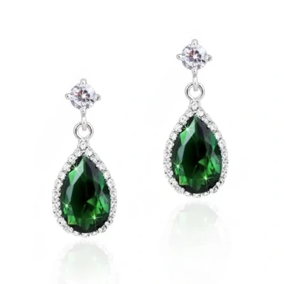 Image of Crystalline Azuria Women 18ct White Gold Plated Teardrops Green Simulated Emerald Zirconia Crystals Dangle Earrings