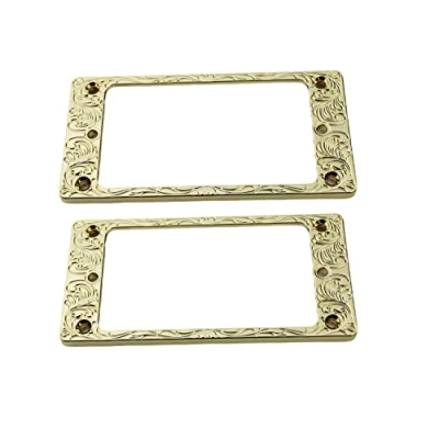 Image of Guyker Metal Flat Humbucker Cover, Pickup Mounting Ring Set Bridge Neck Pickups Frame Replacement Part for Electric Guitar or Precision Bass(2PCS, PR008 Gold)