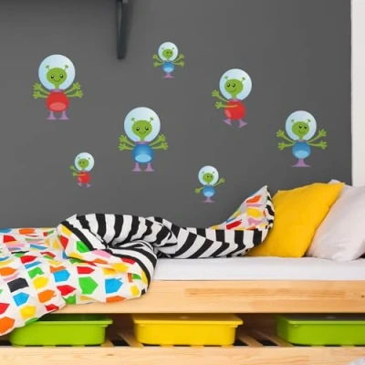 Image of Stickerscape Alien Wall Sticker Pack (Alien Family Large) Nursery Stickers, Space Decor, Stickers Easy to Apply, Cleanly Removable