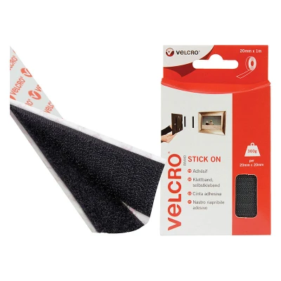Image of VELCRO Brand Stick On Tape 20mm x 1m Black VEL60211