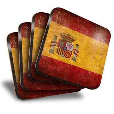 Image of Destination Vinyl ltd Great Coasters (Set of 4) Square Grunge Spanish Flag Spain Espana Drink Glossy Coasters/Tabletop Protection for Any Table Type #45258