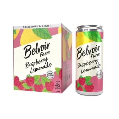 Image of Belvoir Farm Raspberry Lemonade, Delicious and Light, Real Fruity Taste, Crafted with Nature, Low in Sugar Calories, Gluten Free, Suitable for Vegans &amp; Vegetarians 4x330ml