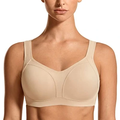 Image of SYROKAN Women&#039;s Underwire Firm Support Contour High Impact Sports Bra Beige 40DD