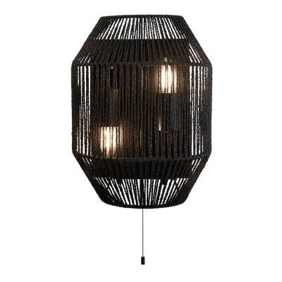 Image of 2 Light Wall Light, Black Wicker
