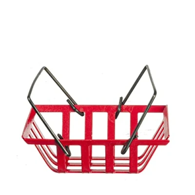 Image of Melody Jane Dolls House Red Shopping Basket with Handles Miniature Shop Store Accessory