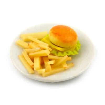 Image of MyTinyWorld Dolls House Miniature Burger and Chips Meal