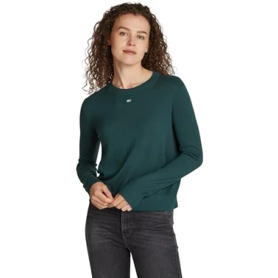 Image of Tommy Jeans Women&#039;s Tjw Essential Crew Neck Sweater Dw0dw17254 Pullovers, Blue (Deep Seawater), M