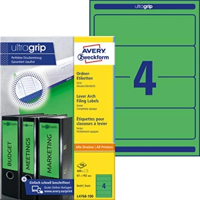 Image of Avery Zweckform L4768 20 Folder Labels for Wide Folders Short e.g. Leitz Elba Mehle Bene Biella 192 x 61 mm Sheets