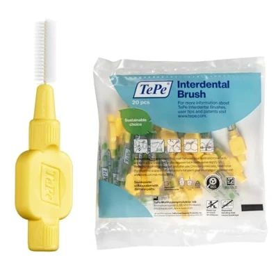Image of TePe Interdental Brush, Extra Soft, Yellow, 0.7mm/ISO 4, 20pcs, efficient Cleaning Between Teeth, Plaque Remover, Dental flosser for Small Gaps