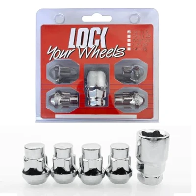Image of Set of 5 Locking Wheel Nuts M12 x 1.5 with Key Kit Lock Tyre Anti theft Screw Socket Tool for Ford Toyota Nissan Honda Mazda Chrome