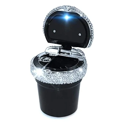 Image of Portable Car Ashtray, Bling Cigarette Smokeless Cylinder Cup Holder, LED Light Ashtray for Women and Men, Black