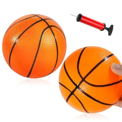 Image of 2 Pack Mini Basketballs, 5.9&quot;/15 CM Inflatable Miniaturel Basketballs Set with Included Pump &amp; Needle, PVC Soft Rubber Small Basketball for Over Door Hoop, Swimming Pool, Indoor And Outdoor