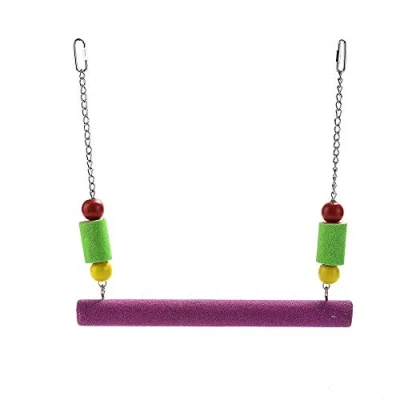 Image of Parrot ESSENTIALS Sanded Nail Arch Swing Perch with Cotton Rope Small Colourful Toy Nest for Trimming Wooden Bird Parrots, Budgie, Canary Pet Birdcage