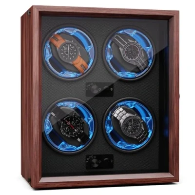 Image of Klarstein Automatic Watch Winder for 2 Watches, Luxury Storage Box, Acrylic Window Display Case, Auto Uk Men &amp; Women, Blue LED, 4 TPD Settings, Spring Tension Motor