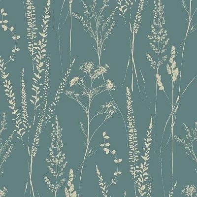 Image of Attitude Meadow Flowers Teal Wallpaper Vertical Floral Art Paste The Wall Textured Blown Vinyl