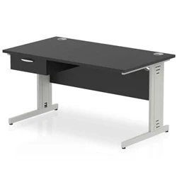 Image of Impulse 1400x800 Desk Black/Silver Cable Managed Leg 1 Dr Fixed Ped