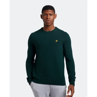 Image of Lyle &amp; Scott Crew Neck Lambswool Jumper Dark Green Marl M