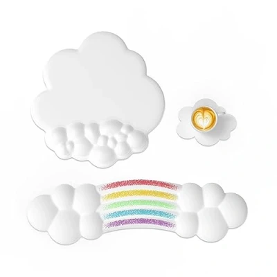 Image of Attack Shark Rainbow Cloud Wrist Rest Combo, Mouse Support for Ergonomic Pain Relief,Cute Desk Accessory Home Office,Non Slip, Palm Set Typing/Gaming/Computer/Laptop White