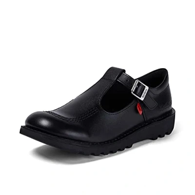 Image of Kickers Youth Girl&#039;s Kick T Bar Black School Shoes, Black, 5 UK