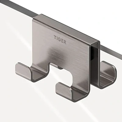 Image of Tiger Caddy Towel Hook for Shower Enclosure 6 8 mm Double, 5,6 x 7 5 cm, Brushed Stainless Steel
