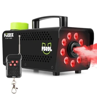 Image of Fuzzix F509L Party Smoke Machine with 9x LED Lights &amp; Wireless Remote Versatile Fog for DJs, Mini Haze Generator Lighting Effects, Machine, Disco