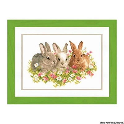 Image of Vervaco Three Rabbits Counted Cross Stitch Kit, Multi Colour