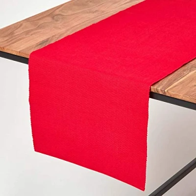 Image of HOMESCAPES Table Runner Red 100% Ribbed Cotton 17 x 70 Inch (44 178 cm) Easy care Washable at 40 Deg C