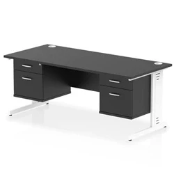 Image of Impulse 1800x800 Desk Black/White Cable Managed 2x2 Drawer Fixed Peds