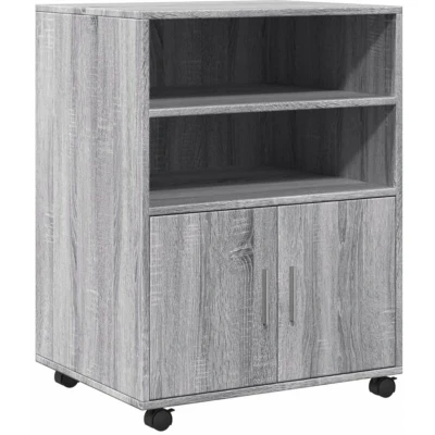 Image of vidaXL Rolling Cabinet Filing Storage with Shelves and Doors Engineered Wood, Grey Sonoma, 60x48x81 cm, Lockable Wheels, Versatile Use in Living Room/Kitchen/Bedroom