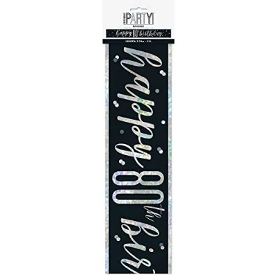 Image of Unique 83472 Black Prismatic 80th Birthday Foil Banner, 108&quot; 1 Pc, Age 80