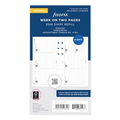 Image of Filofax Personal horizontal week on two pages with appointments English 2026 diary 26 68420