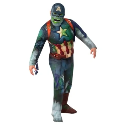 Image of Rubies Official 702866TEEN000 Teen Childs Boys Deluxe Zombie Captain America Costume Marvel