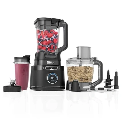 Image of Ninja 3 in 1 Detect Power Blender Processor Pro, Powerful 1200W Blender, Food Bowl, Dough Blade, 1x Single Serve Cup, Jug, Make Pizza Dough, Blend, Chop &amp; Mix, Black, TB401UK