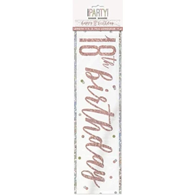 Image of Stunning Rose Gold Happy 18th Birthday Glitz Foil Banner (274cm) Dazzling Party Decor for a Memorable Milestone 1 Pc