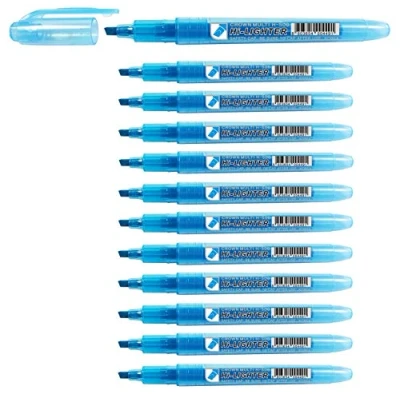 Image of CROWN H 500 Highlighter Pens Chisel Tip Slim Highlighters Pack Of 12 With Bright Fluorescent Ink Blue