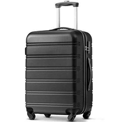 Image of ModernLuxe Suitcase, Medium Hard Shell ABS Carry on Travel Trolley 4 Wheel Spinner, Expandable Lightweight Lockable Luggage, 24inch, Black