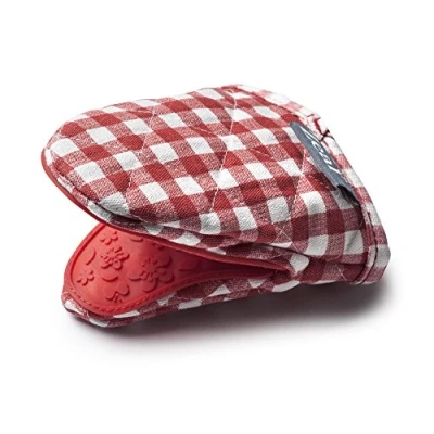 Image of Zeal V124R Gingham Mini Mitt Pot Holder, Cotton, Red, 17.5 x 13.5 2.5 cm