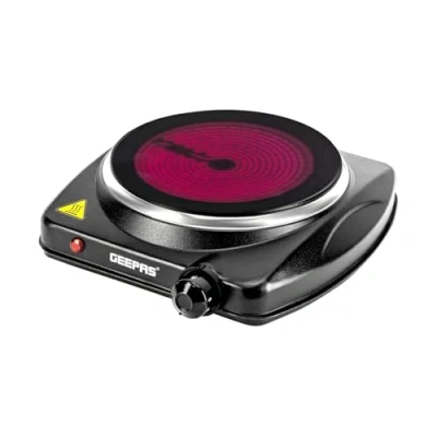 Image of Geepas Single Ceramic Hot Plate, 1200W Portable Infrared Electric Hob Cooker Table Top Burner Cooktop, Adjustable Temperature, Overheat Great to use at Campsites Caravans 1200W, Black
