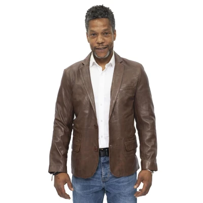 Image of Men&#039;s Brown Genuine Leather Blazer Soft Real Italian Fitted Vintage Jacket Coat S