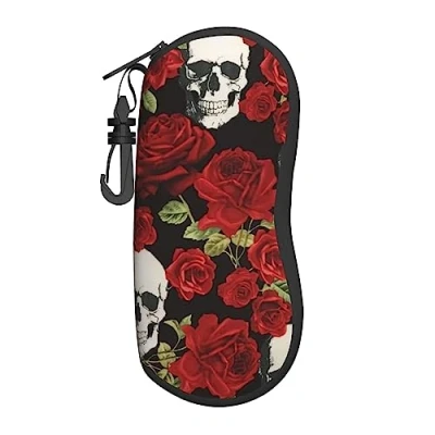 Image of PIXOLE Rose Skull print Unisex eyeglasses box Cases,Protective case For Glasses, sunglasses soft case,glasses