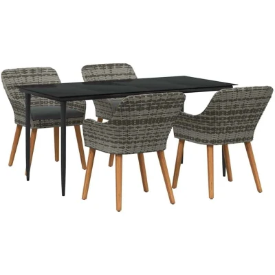 Image of vidaXL 5 Piece Garden Dining Set Grey Poly Rattan