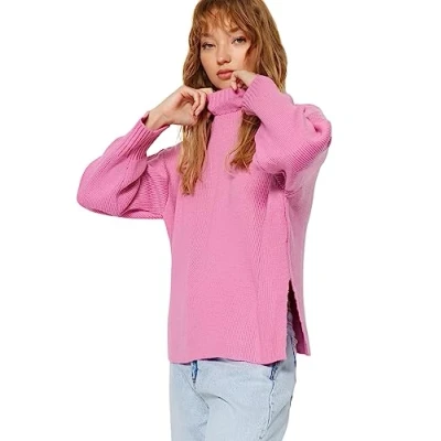 Image of Trendyol FeMan Oversize Basic Standing collar Knitwear Sweater,Pink,L