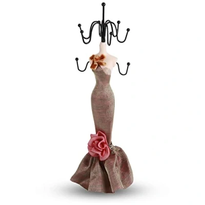 Image of DAUERHAFT Jewelry Holder Display Stand,Princess Dress Necklace Stand Holder, Home Decoration Earring Bracelet Organizer Resin Crafts,for Earrings Necklaces Rings(Model)