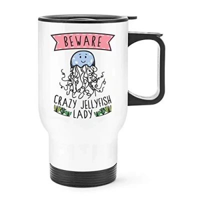 Image of Beware Crazy Jellyfish Lady Travel Mug Cup with Handle