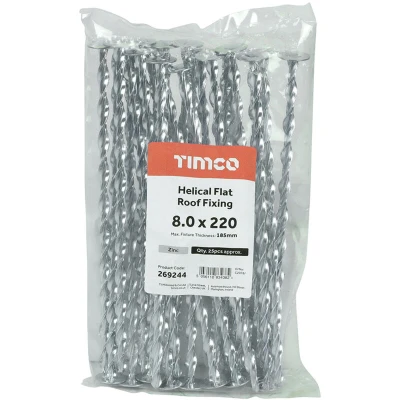 Image of 2x TIMCO Helical Flat Roof Fixing Zinc 269244 Pack of 25
